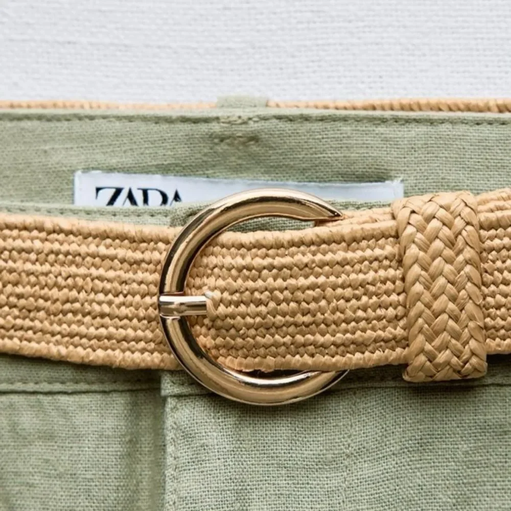 ZARA | Light Khaki | LINEN BLEND CHINOS WITH BELT